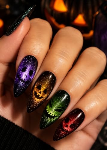 Halloween Wahrshei Cat Eye Ghost Face Semi Cured Gel Nail Strips 20pcs - A5