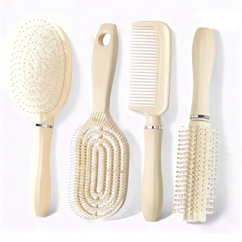 Werncy Yellow 4-Piece Hair Brush Set for Detangling & Styling - Women’s Hair Care Kit