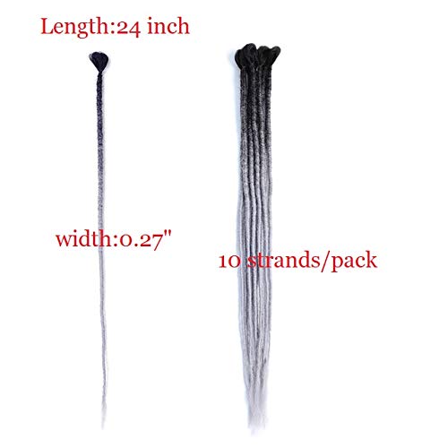 24 Inch Ombre Dreadlocks Extensions - Black & Silver Grey, 10 Strands