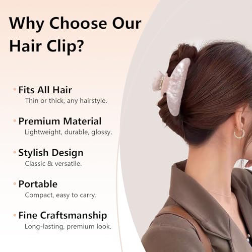 Ivyu Cloud White Pink 3.5 Inch Glitter Hair Claw Clips for Women - Strong Hold & Non-Slip, Cute Hair Accessories for Thick or Thin Hair