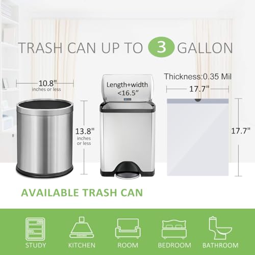 Teivio 3-Gallon Drawstring Trash Bags - 140 Count, Leak-Proof