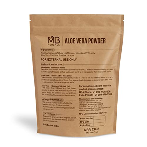 MB Herbals Aloe Vera Powder 8 oz - Natural Skin & Hair Moisturizer, Hair Growth, Pack of 1