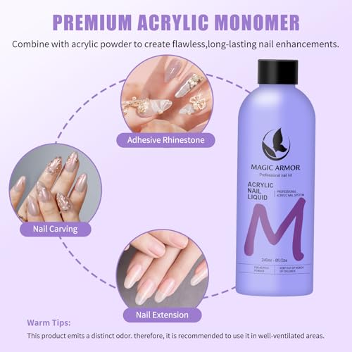 MAGIC ARMOR 8FL.OZ Multicolor Acrylic Liquid Monomer - MMA-Free for Nail Extensions