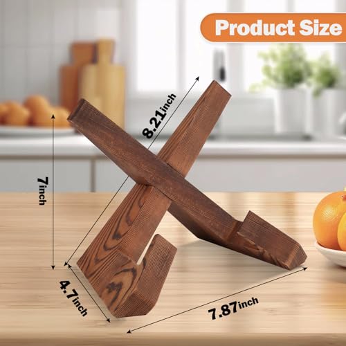 Adjustable Wooden Cookbook Stand - Carbonized Pine Recipe Holder