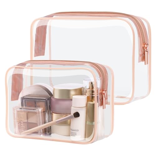 PACKISM Clear Makeup Bag Set — 1 Medium + 1 Large TSA 3-1-1 Approved, Rose Pink