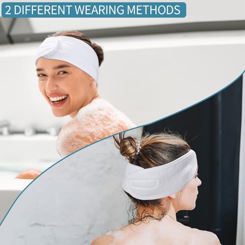 4 Pack Adjustable Spa Headbands for Women - Soft Towel Cloth