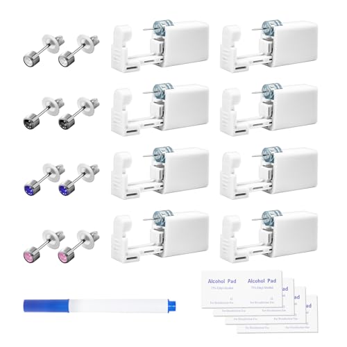 Taojiangyaoyao 24 Pieces Ear Piercing Kit with 8 Ear Studs & Guns, Disposable Gold Home Piercing Set Including Cotton Pads & Variations