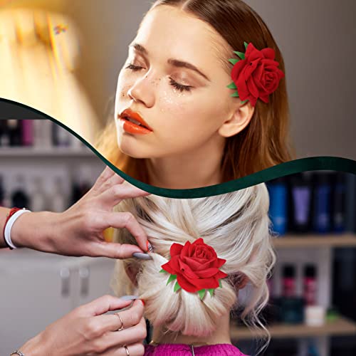 BBTO 12 Pcs Red Rose Hair Clips - 3D Floral Hair Pins for Weddings & Parties