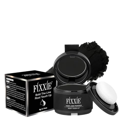 FIXXIE Black Hairline Powder - Root Touch Up, Windproof & Sweatproof Concealer with Mirror & Puff