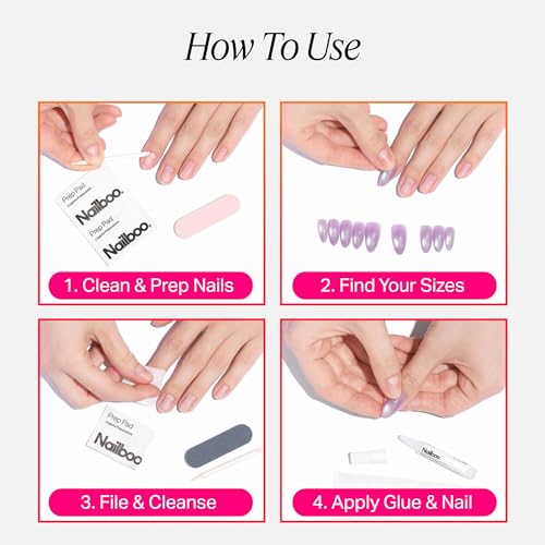 Nailboo Press On Nails Frenchie 30 Count – Salon-Quality Glue-On False Nails