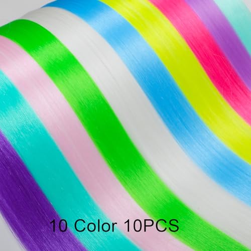 Glow in the Dark Clip-in Hair Extensions - 10 Colorful Pieces, 22 Inch