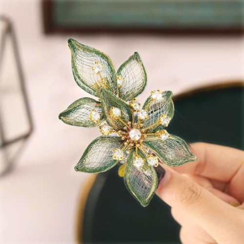 CASDRE Sage Green Rhinestone Bridal Hair Comb - Vintage Floral Wedding Clip