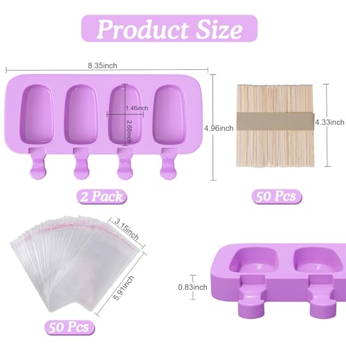 Ozera Silicone Popsicle Molds Set - 2 Pack with 50 Sticks & Bags