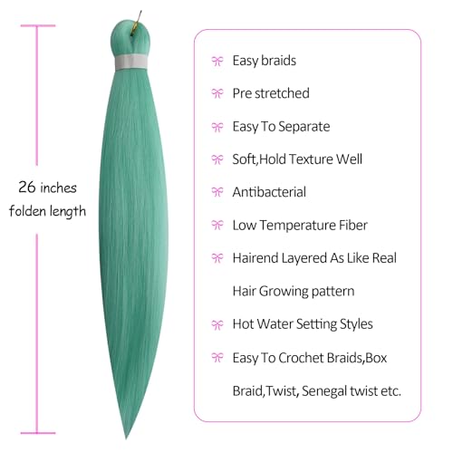 Herina 26-Inch Pre-Stretched Braiding Hair - Neo-Mint Green (3-Pack)