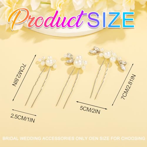 HEREAD Pearl Bride Hair Pins – Crystal Bridal Headpiece, Silver (Pack of 3)