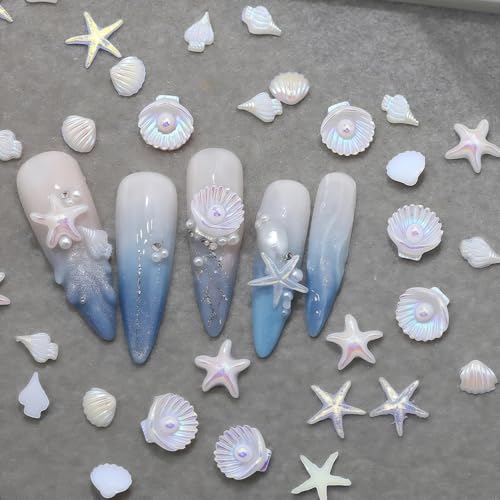 50Pcs Ocean Theme Beach Nail Charms - Starfish & Shell Rhinestones