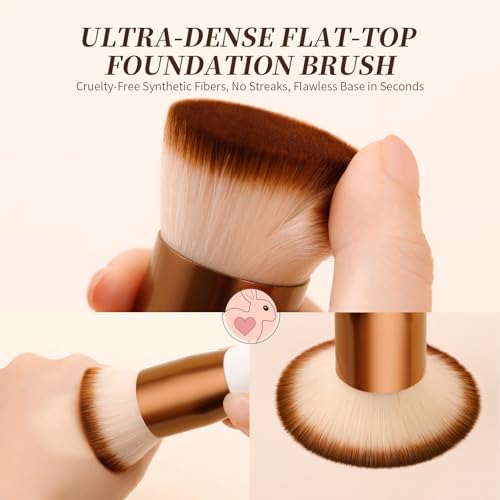 DUcare Large Flat Top Kabuki Foundation Brush - 3 Piece Makeup Buffing Set