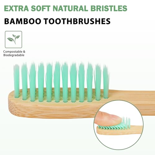 Biodegradable Bamboo Toothbrushes - 8 Pack Extra Soft for Sensitive Teeth