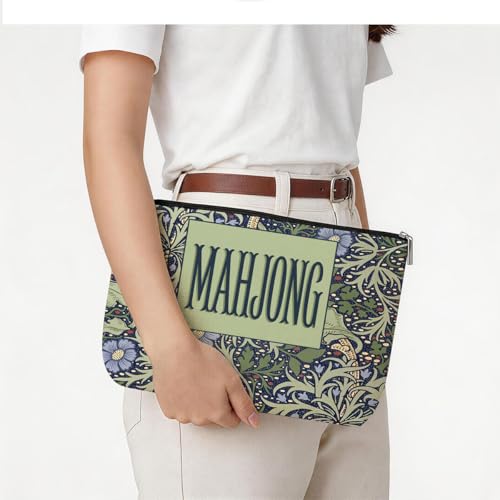 Blue Leaves Multicolor Mahjong Tile Bag American Mahjong Bag Retro Floral Storage Case