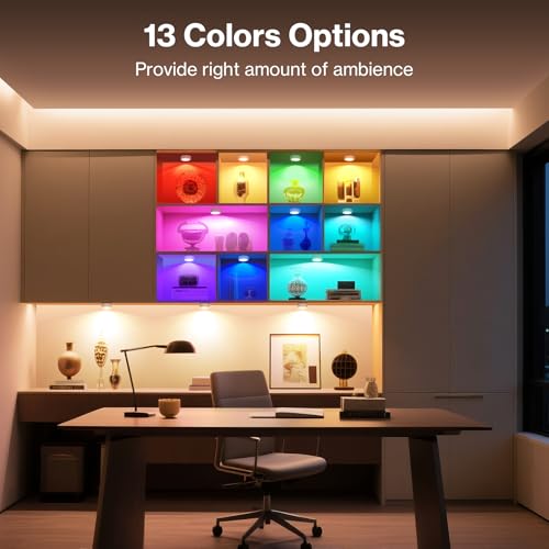 Cadrim Rechargeable Under Cabinet Lighting with Remote Control - 13 RGB Colors, Magnetic Puck Light