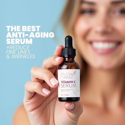 Eva Naturals Vitamin C Serum 20% with Hyaluronic & Ferulic Acid, 1 Fl Oz