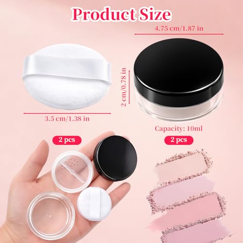 Travel Powder Containers Set - 2 Leakproof 10ml Makeup Holders with Puff