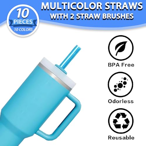 10 Reusable Straws for Stanley Tumblers | 12-Inch Colorful Straws with Cleaning Brushes