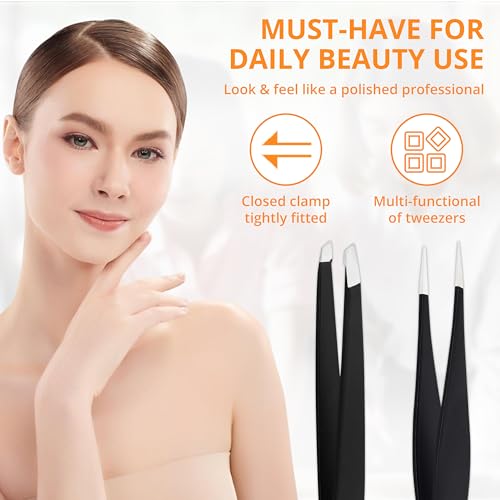 Professional Stainless Steel Tweezer Set - Slant & Pointed Tips for Precision Grooming