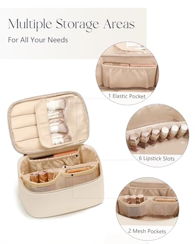 Prite Large Makeup Bag Organizer - Waterproof PU Leather Travel Case