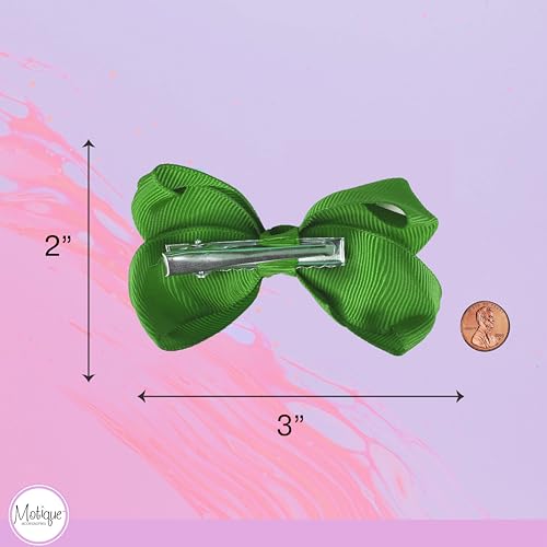 3 Inch Grosgrain Bow Clips for Girls - Set of 2 Kelly Green