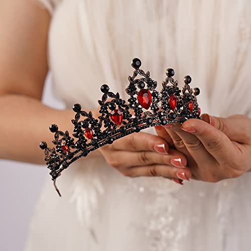 JWICOS Gothic Crystal Crown Tiara for Women Red & Black Baroque Vintage Headpiece
