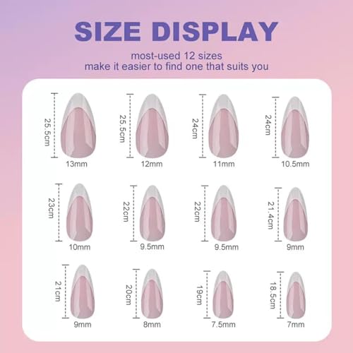 WUHCIM Style-20 French Tip Press-On Nails Set - Medium Almond Reusable Fake Nails with Color Tips