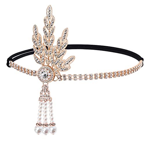 Gold 1920s Flapper Headband with Rhinestones for Wedding & Costume
