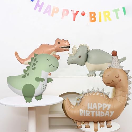 Giant 3D Dinosaur Balloons Set - 4 Pcs Self-Standing Foil Balloons for Birthday Party