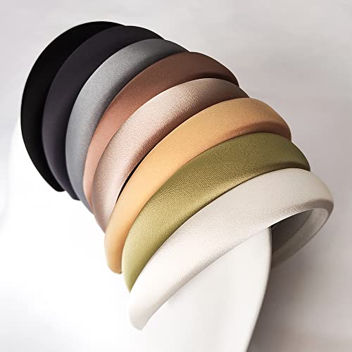 LUSTERMOON 8 Pack Satin Wide Headbands for Women & Girls - Soft Padded Hair Accessories (Color A)