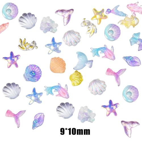 100PCS Summer Beach Nail Charms - 3D Starfish & Shell Gems