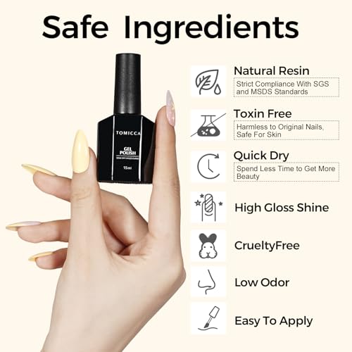 TOMICCA Yellow Gel Nail Polish 15ml - Vibrant Pastel Color for Spring