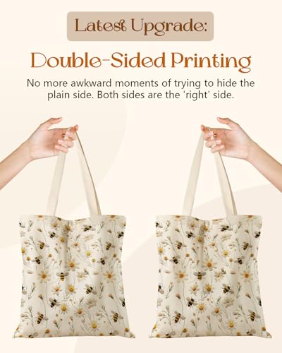 Miss Adola Canvas Tote Bag with Pockets - Cute Reusable Shoulder Bag for Women