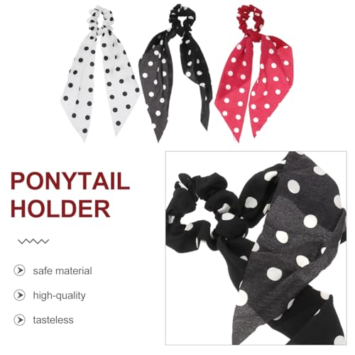 LEORX Polka Dot Hair Tie Set - 3 Pack Long Ribbon Ponytail Holders