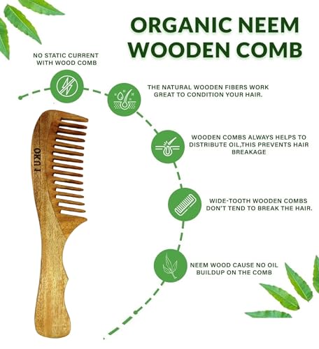 Neem Wooden Comb for Hair & Beard – Anti-Hair Fall Dandruff Control, Detangler & Scalp Stimulator