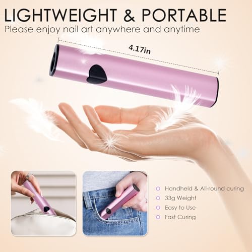 Linssy Pink 10W Handheld UV Light for Gel Nails - USB Rechargeable Mini Lamp