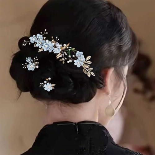 Gold & Blue Pearl Rhinestone Hair Comb for Brides & Bridesmaids