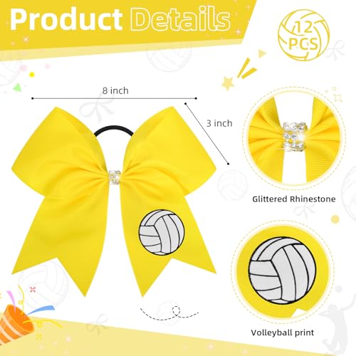 Aileam Yellow Volleyball Cheer Bows - 12 PCS 8" Hair Accessories