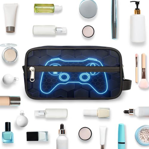 Blue Video Game Travel Toiletry Bag for Kids - Waterproof & Lightweight