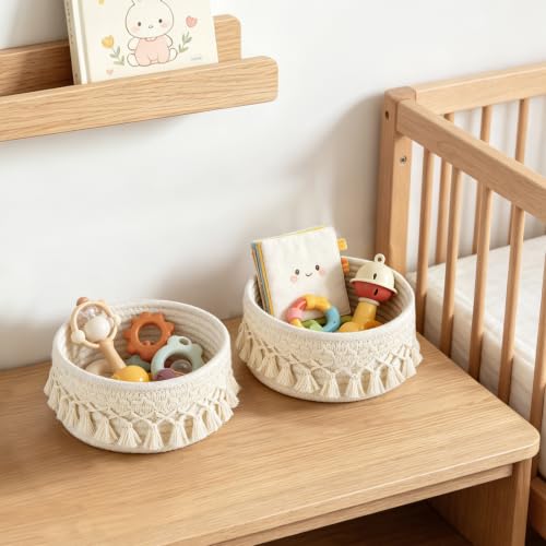 Mkono Macrame Makeup Brush Holder Set - Boho Woven Storage Baskets (2 Pack)