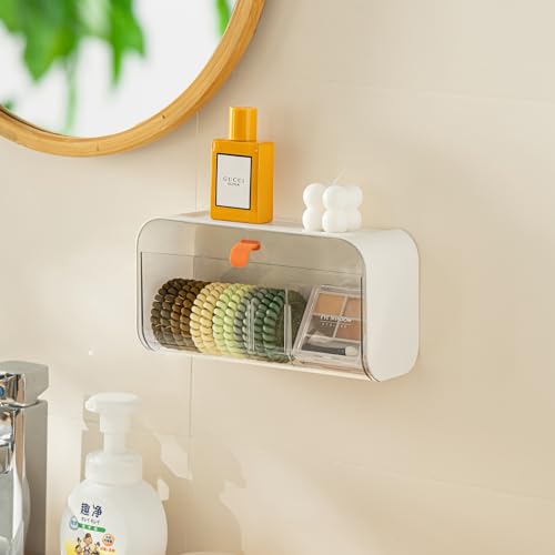 SUNFICON Wall Mounted Cotton Pad & Swab Organizer - Adhesive Bathroom Holder