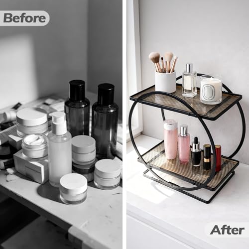 2-Tier Metal Bathroom Organizer, Countertop Makeup & Perfume Shelf, Black