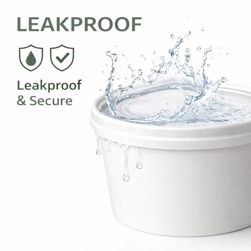 Compostable Paper Bowls with Lids - 12 oz Leakproof Food Containers, 20 Pack