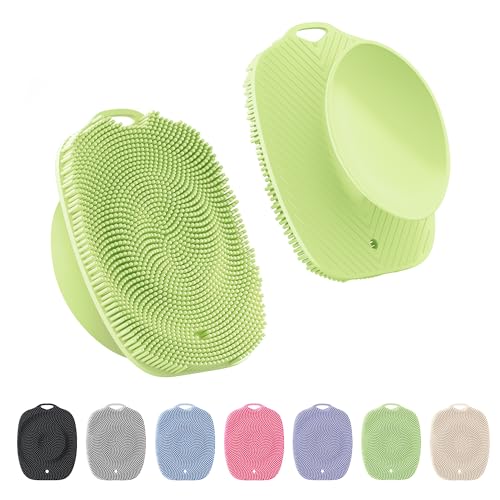 ARIOSOX Green Silicone Body Scrubber - Gentle Exfoliating Back & Body Brush with Suction Cup