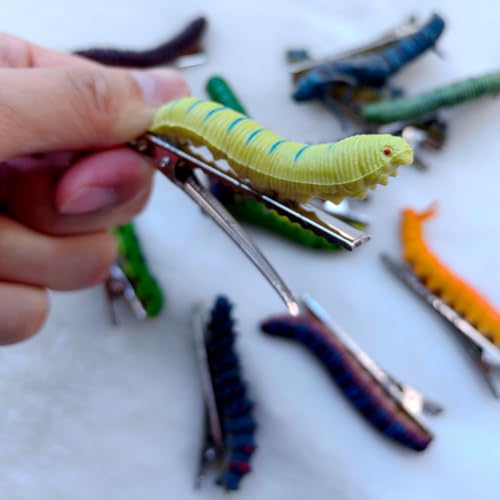 12Pcs Halloween Caterpillar Hair Clips - Hand Painted Resin Bug Hair Pins